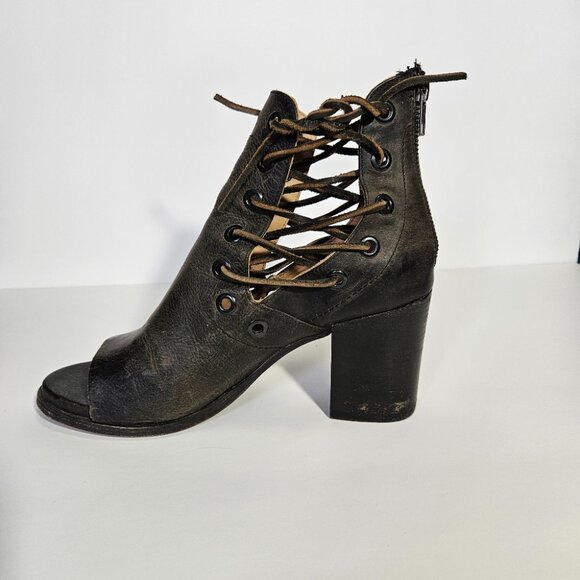 Baske California Brown Leather Fury Open Toe Booties - Picture 2 of 12